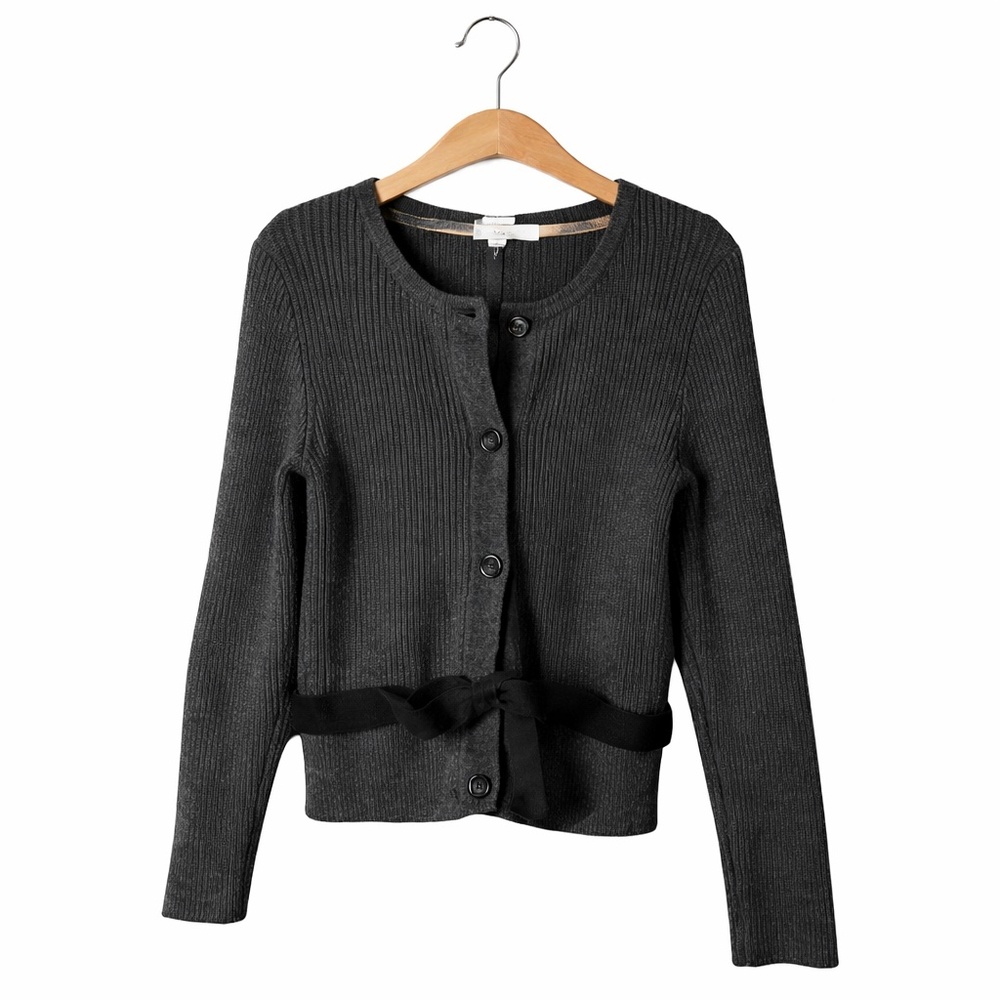 Burberry Kids Girls Charcoal Ribbed Cardigan Sweater Size 8 Peplum Luxury